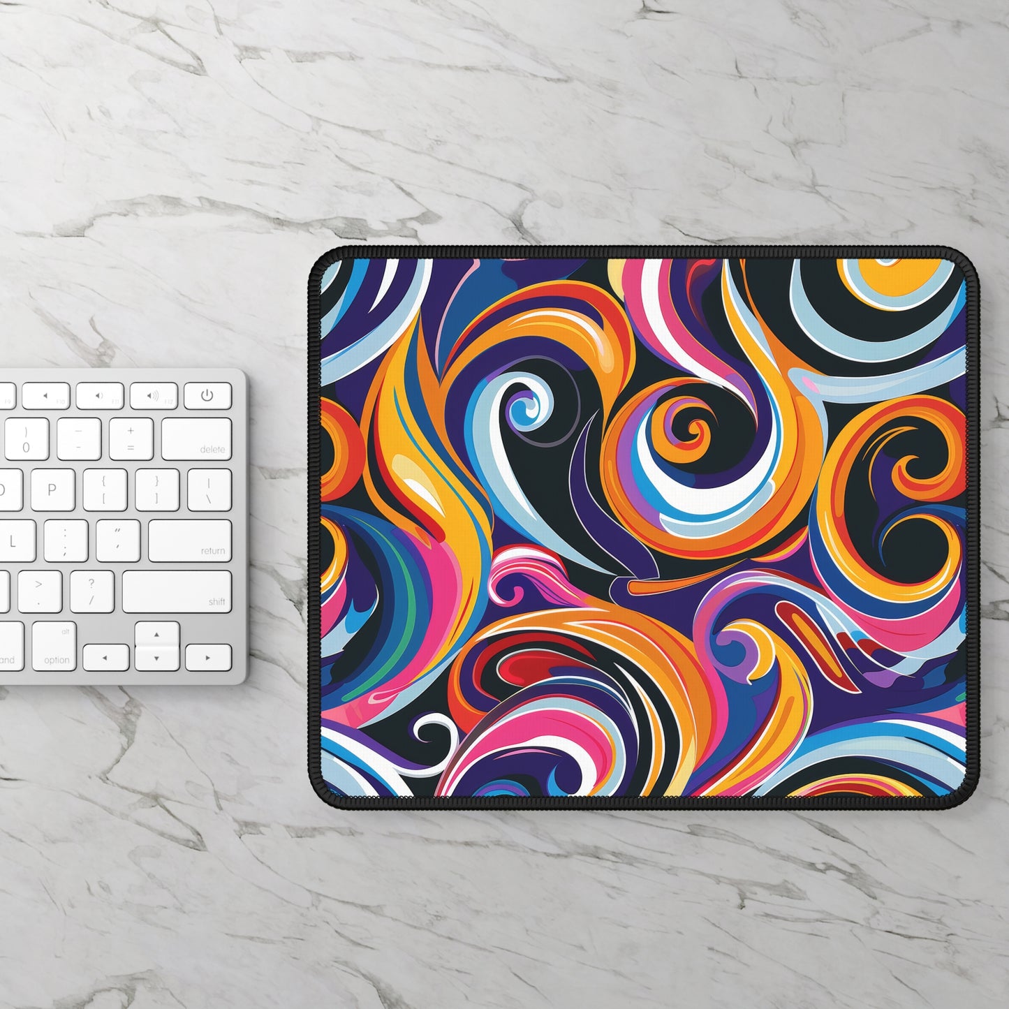 Psychedelic Groovy Vibrant Rainbow Swirls Gaming Mouse Pad with Finished Edges