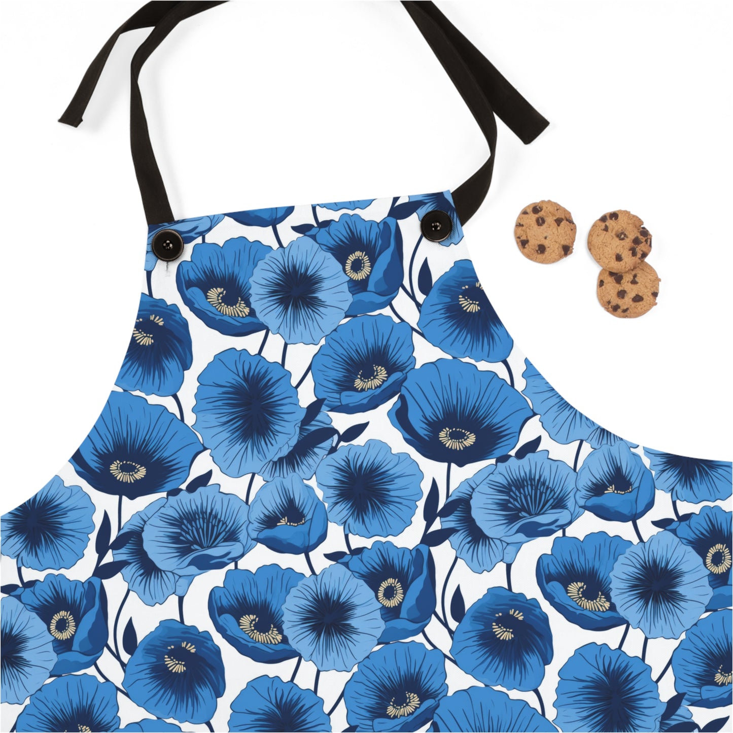 Vivid Blooms Bright Blue Poppies Design - Kitchen Chef Apron