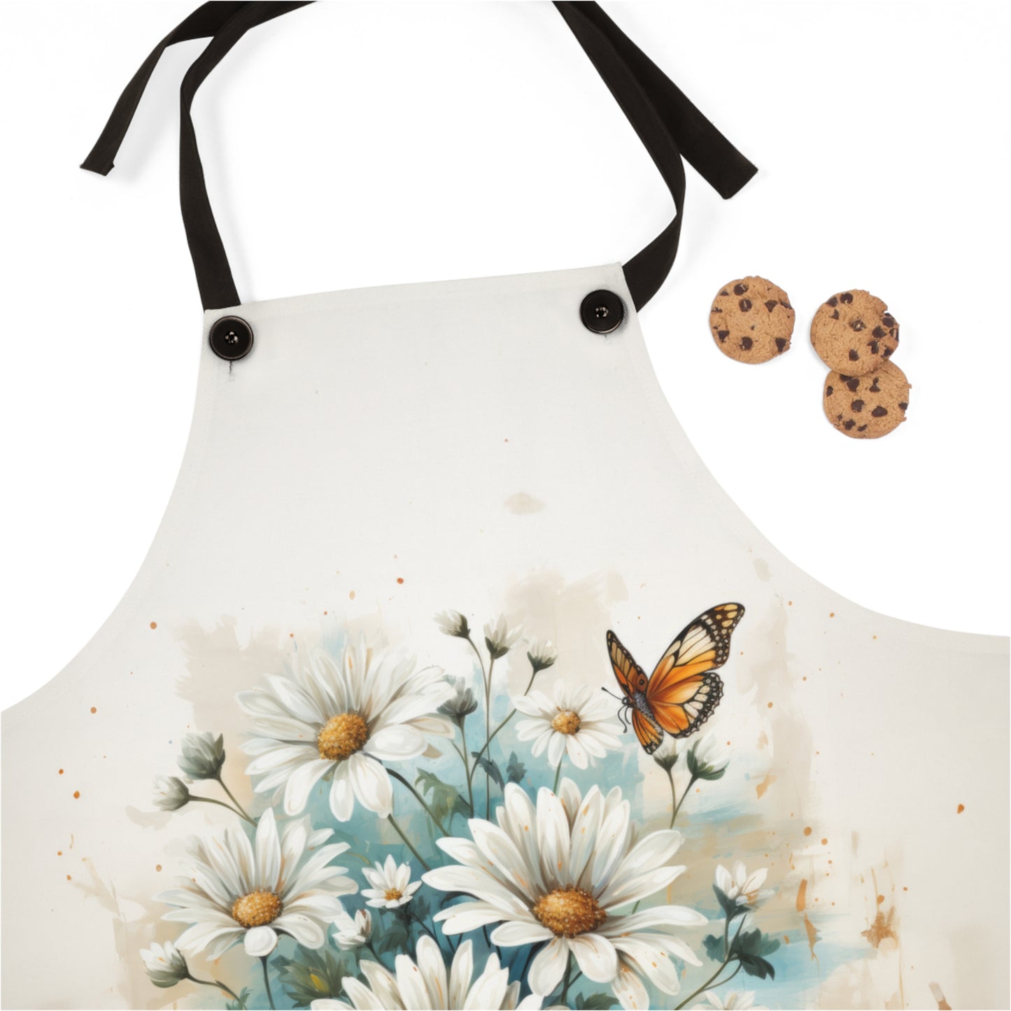 Rustic Farmhouse Teal and White Wild Daisies and Butterflies - Kitchen Chef Apron