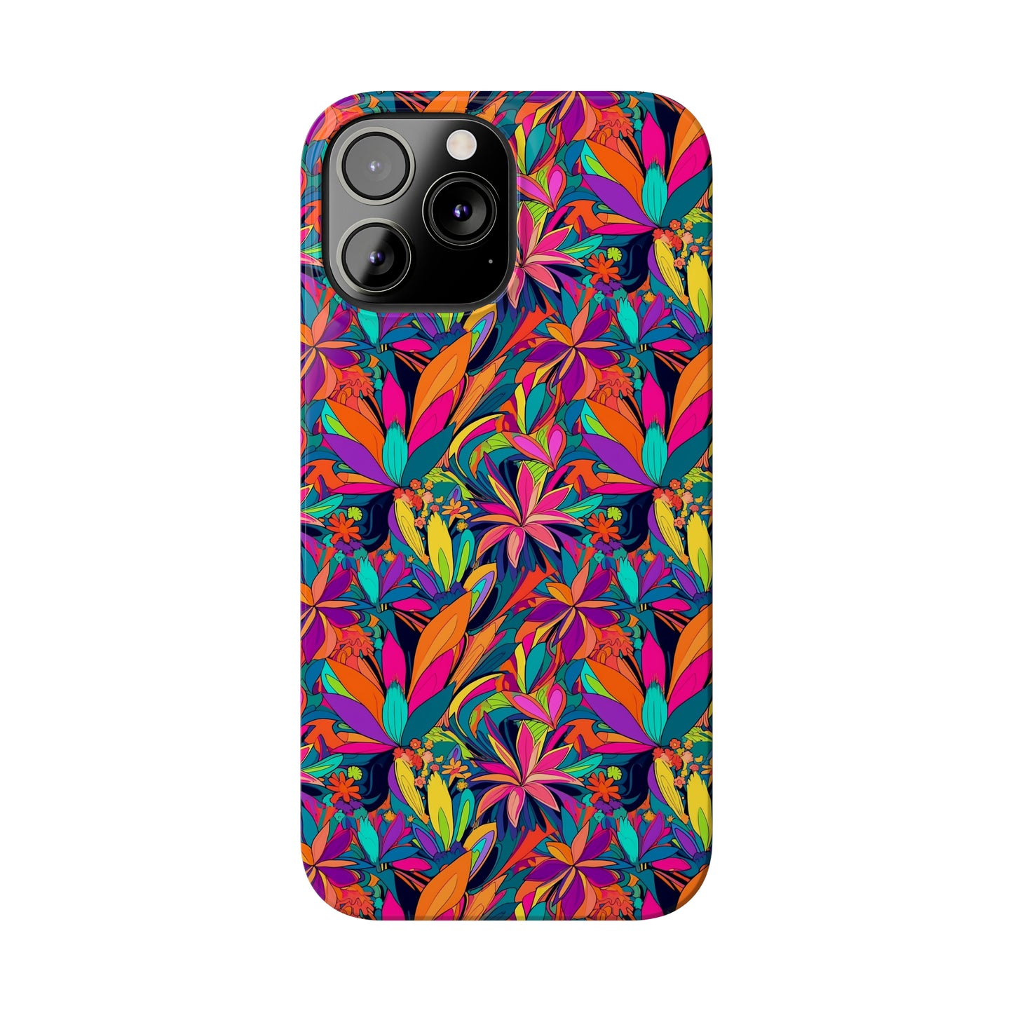 Tropical Neon Flowers Iphone 15-12 Slim Phone Case