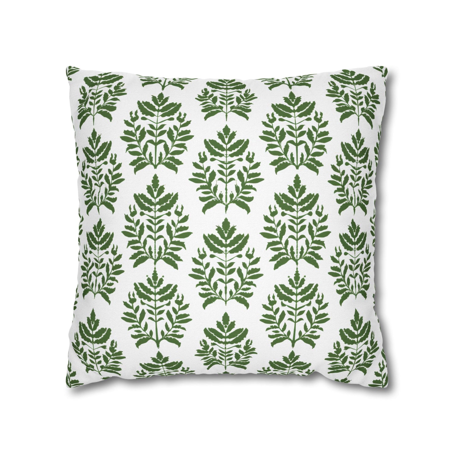 Verdant Harmony in Elegant Green Botanical Block Print Pattern Spun Polyester Square Pillowcase 4 Sizes