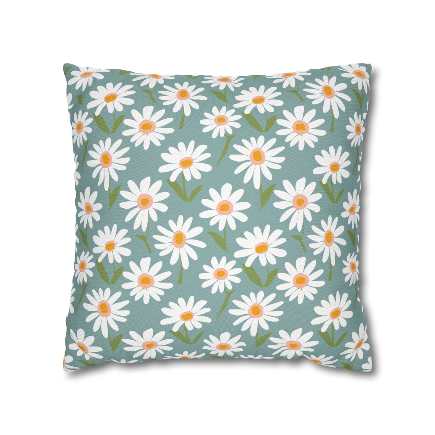 Cheerful Bright Daisy on Pastel Green Spun Polyester Square Pillowcase 4 Sizes