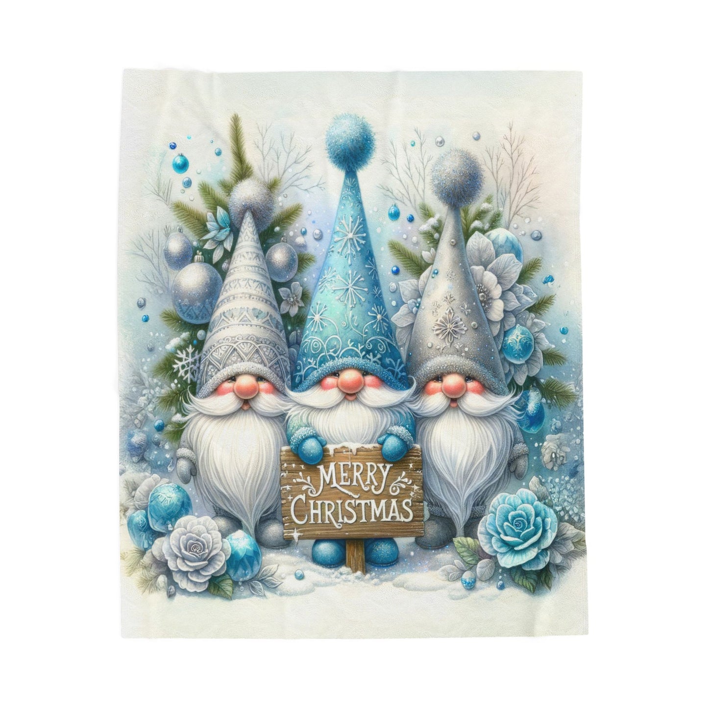 Gnomes Merry Christmas Velveteen Plush Blanket 3 Sizes