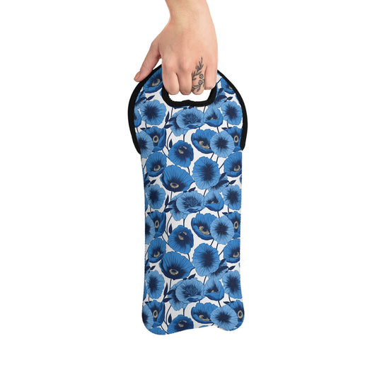 Vivid Blooms Bright Blue Poppies Design Wine Tote Bag Reusable Eco Friendly  Wine Tote Bag Reusable Eco Friendly