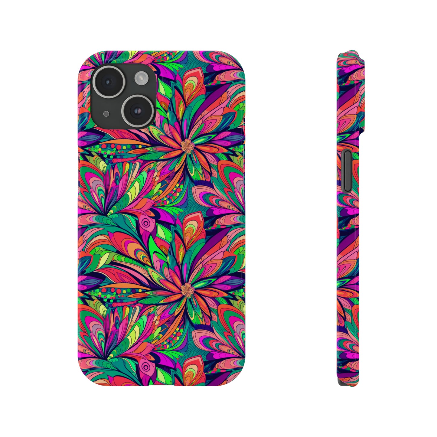 Tropical Large Neon Flowers Iphone 15-12 Slim Phone Case