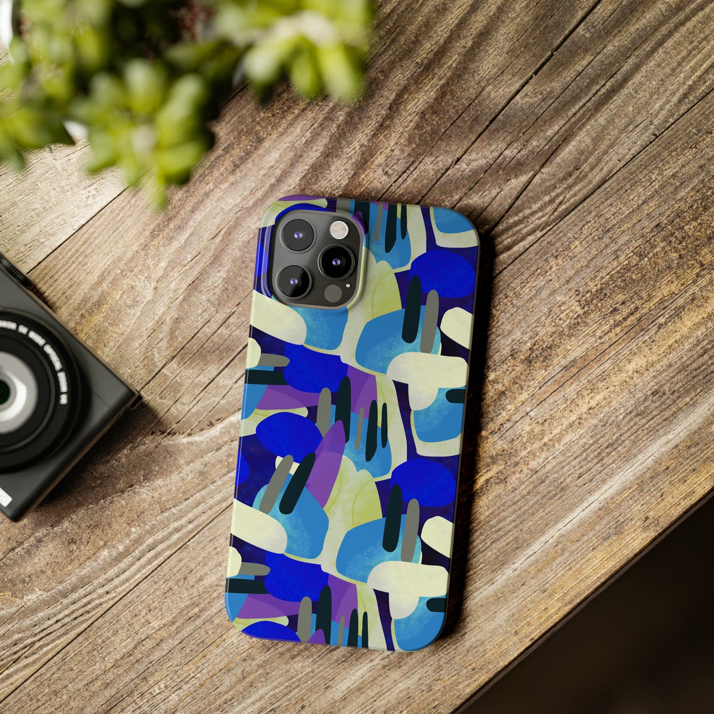 Blue, Purple and Green Abstract Design Iphone 15-12 Slim Phone Case