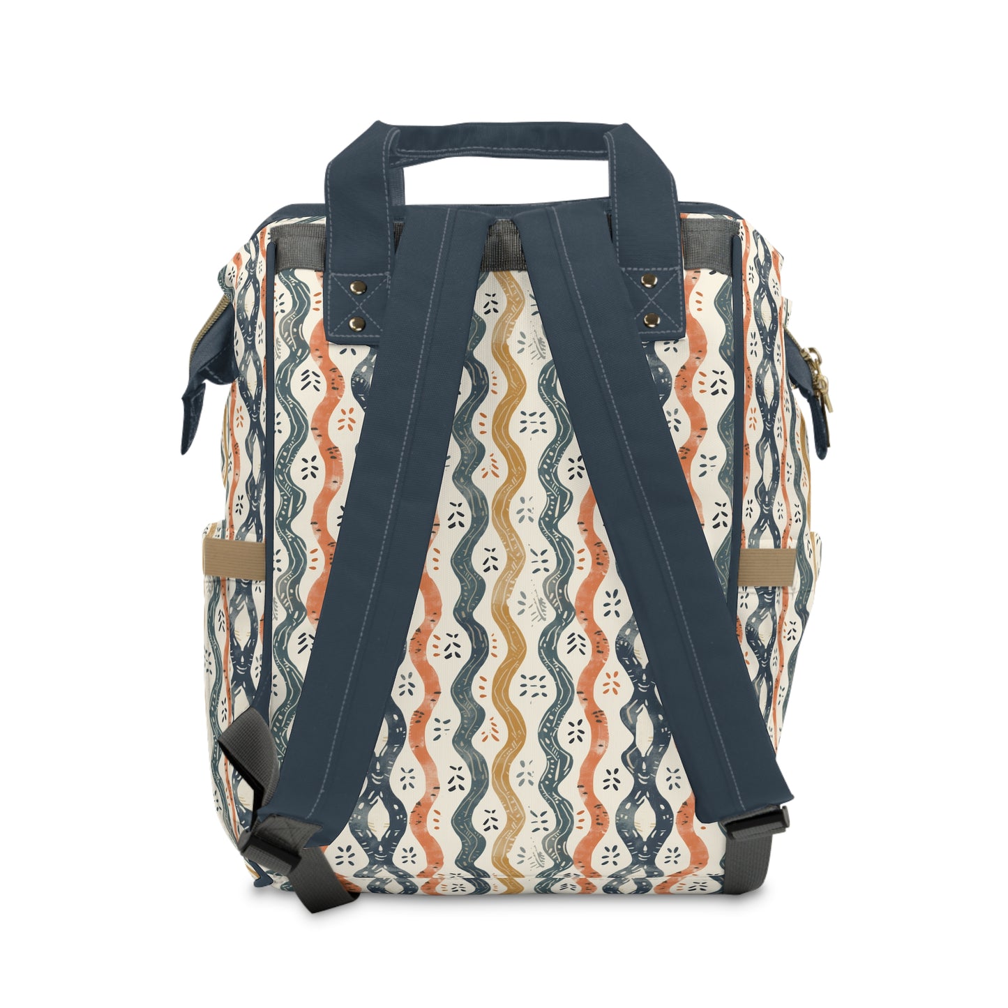 Boho Waves with Earthy Blues Reds and Browns Multifunctional Diaper Backpack