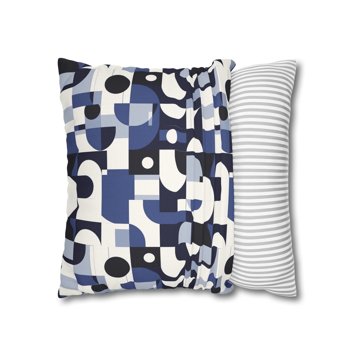 Navy Blue and White Mid-Century Modern Design Spun Polyester Square Pillowcase 4 Sizes