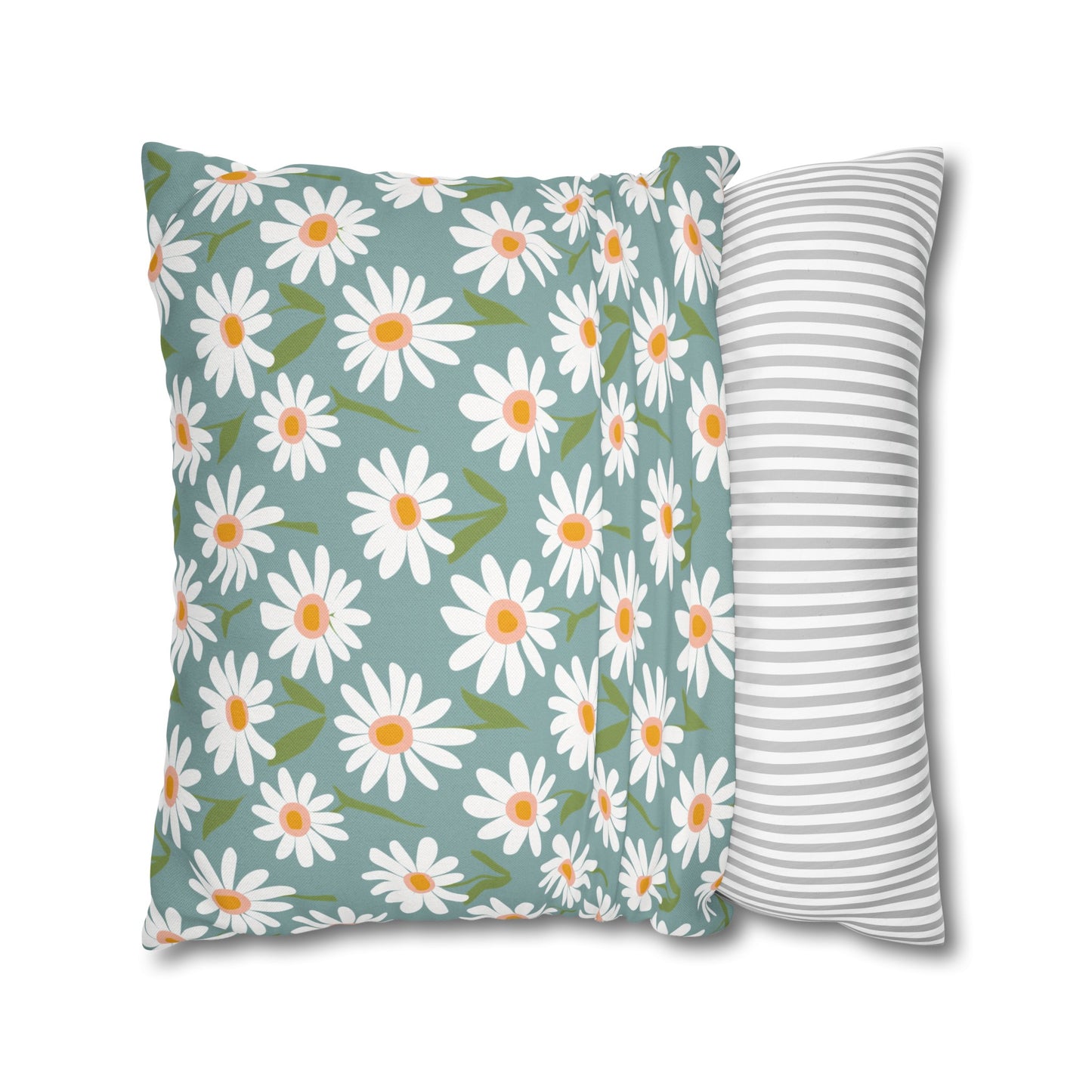 Cheerful Bright Daisy on Pastel Green Spun Polyester Square Pillowcase 4 Sizes