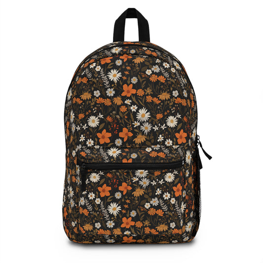 Elegant Floral Seamless Pattern in Warm Autumn Hues on Dark Background Lightweight Stylish Durable Backpack (Made in USA)