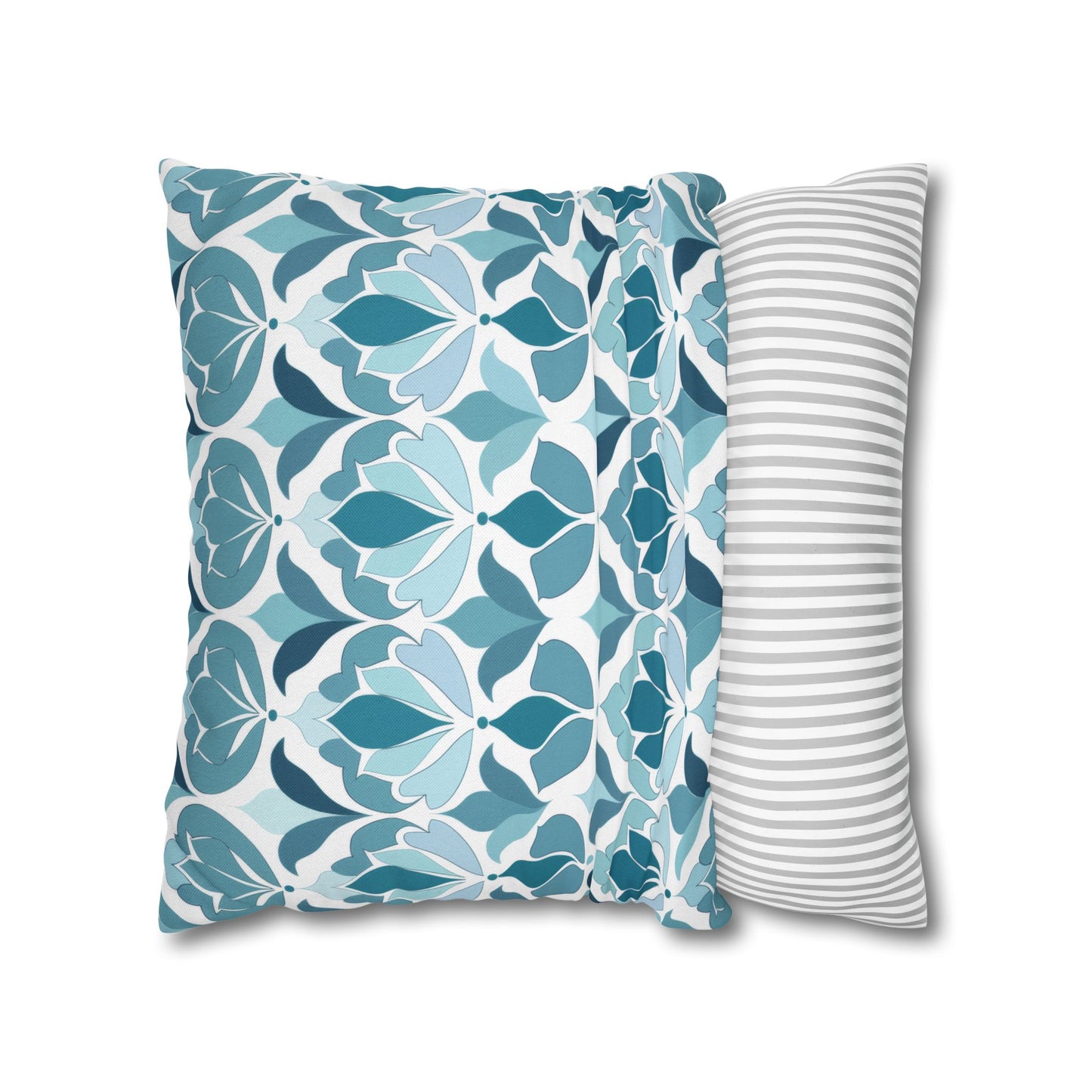 Serene Floral Pattern in Shades of Aqua and Teal, Forming Graceful Botanical Motifs Spun Polyester Square Pillowcase 4 Sizes