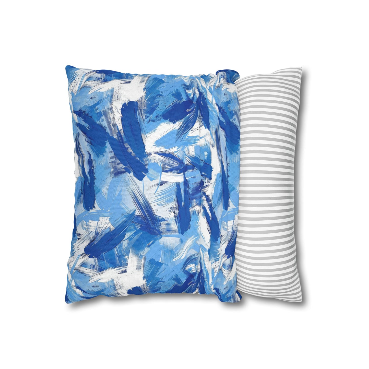 Bold Blue and White Abstract Brushstroke Pattern Spun Polyester Square Pillowcase 4 Sizes