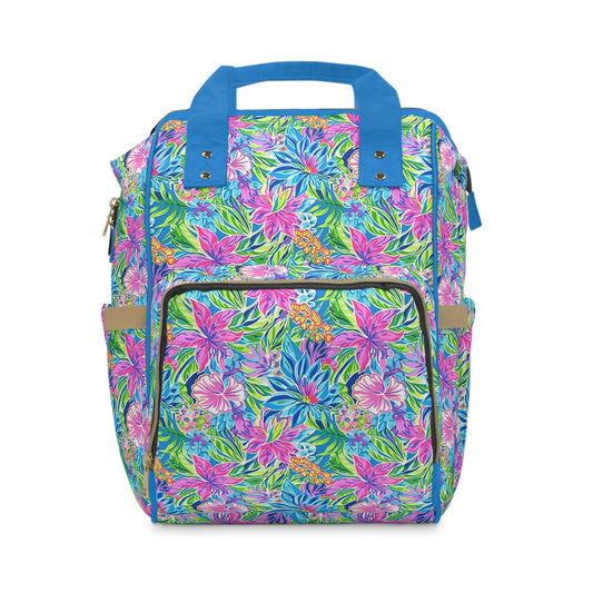 Summer Harmony: Pink and Blue Blooms with Lush Green Leaves Multifunctional Diaper Backpack