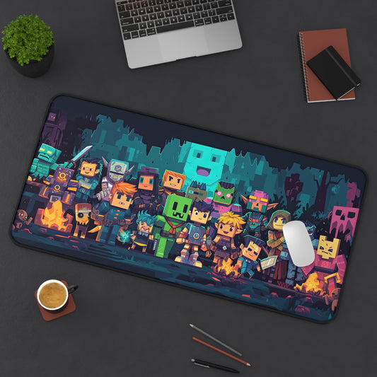 Minecraft Themed Characters at Campfire Party Theme Desk Mat Extended Gaming Mouse Pad - 3 Sizes