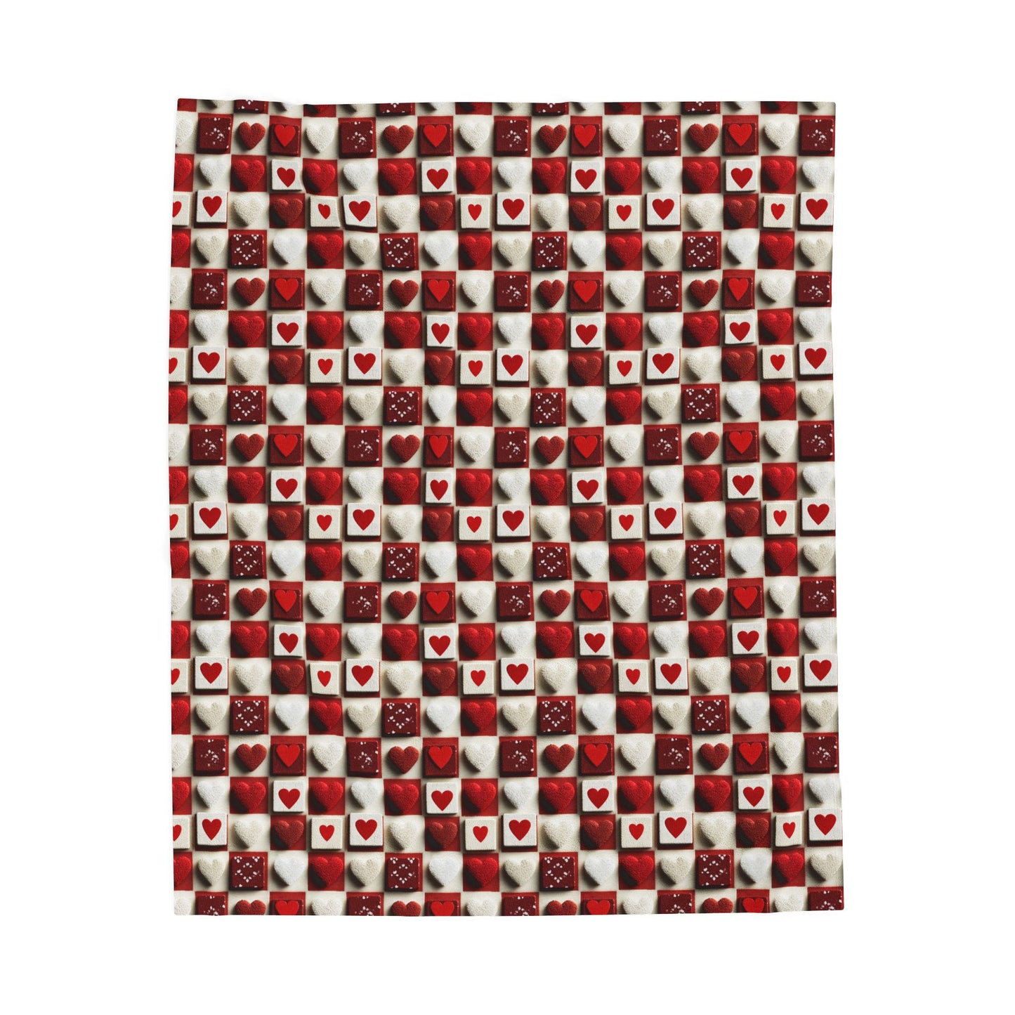 Checkered Hearts Valentines Print Velveteen Plush Blanket 3 Sizes