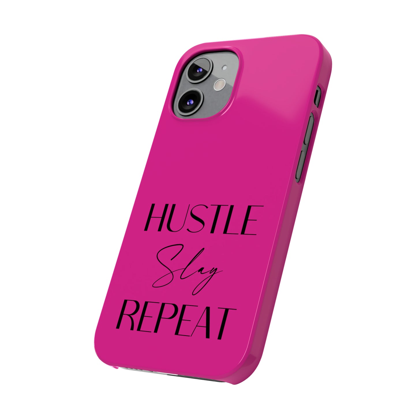 Pink & Black - Hustle Slay Repeat Iphone 15-12 Slim Phone Case