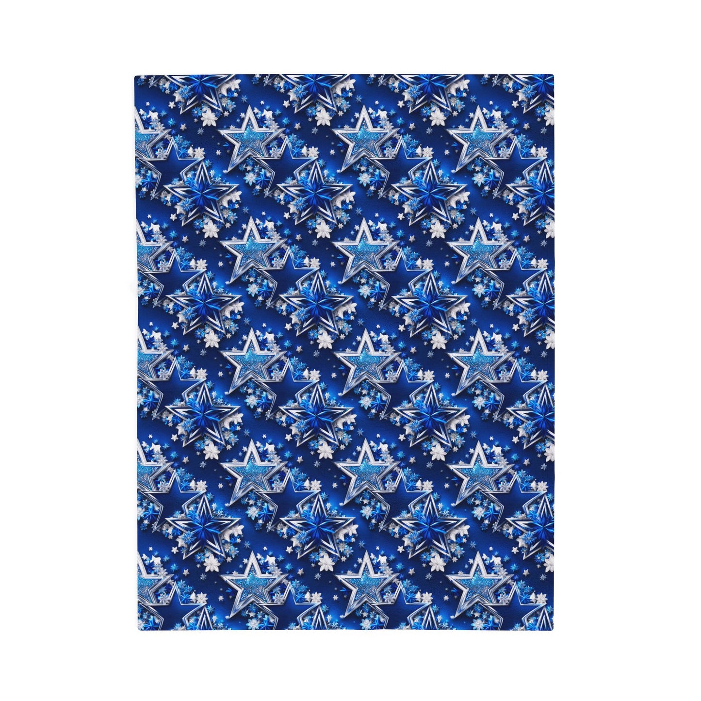 Texas Stars in Blue and Silver with Flowers Print Velveteen Plush Blanket 3 Sizes