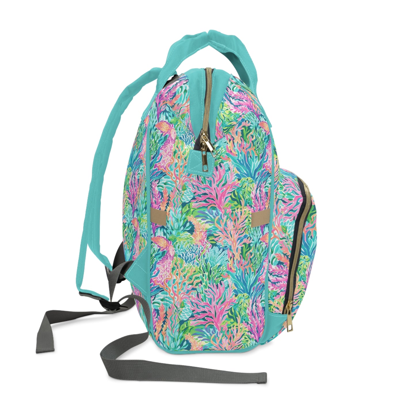 Submerged Spectrum: Vibrant Watercolor Depiction of Underwater Coral Multifunctional Diaper Backpack