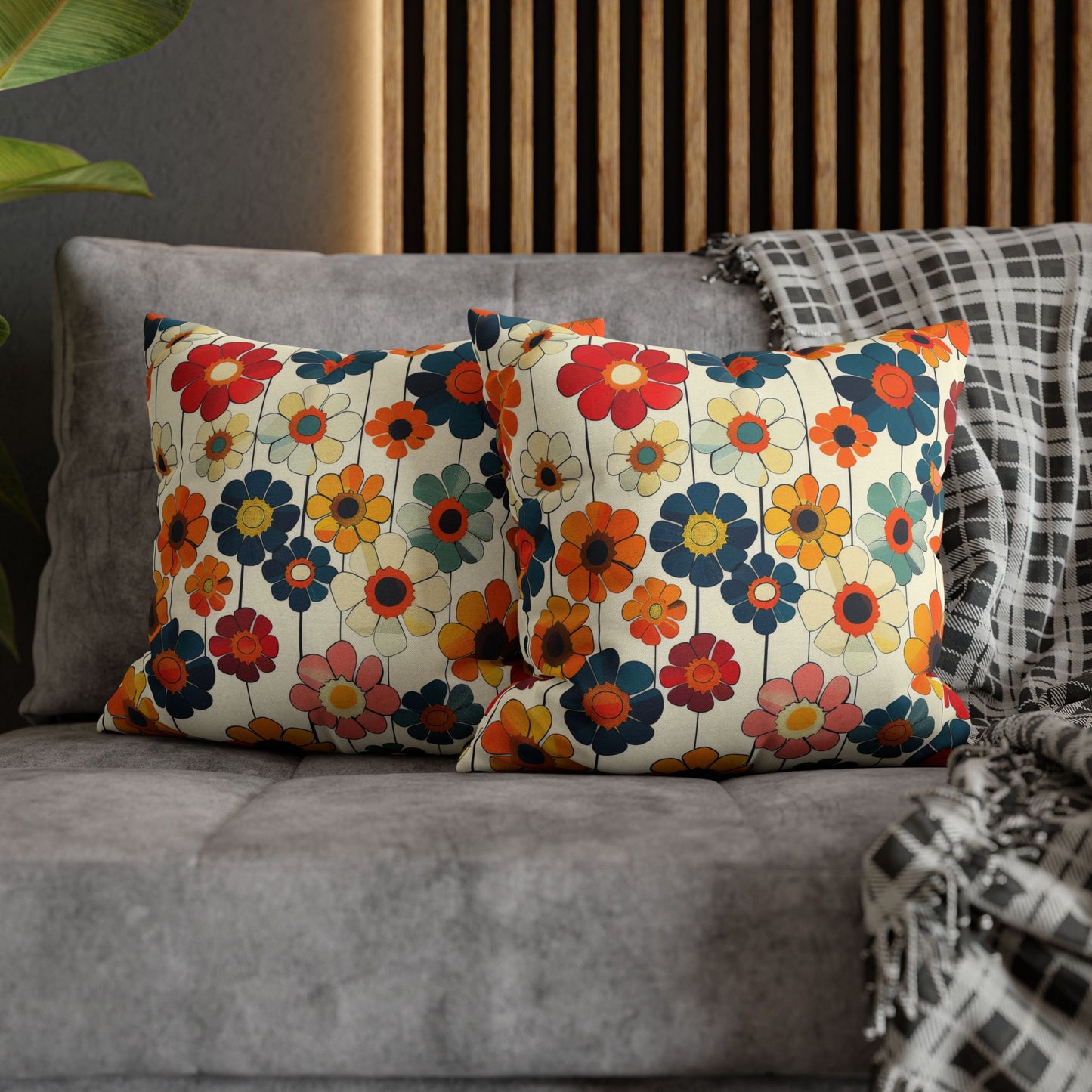 Blooming Joy Vibrant Retro Floral Pattern Spun Polyester Square Pillowcase 4 Sizes