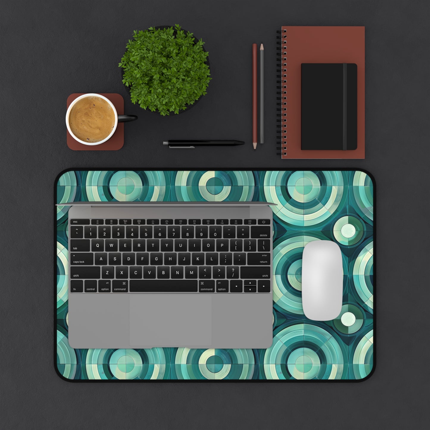 Oceanic Echoes of Layered Circles in Turquoise and Aqua Extended Gaming Mouse Pad  Desk Mat  - 3 Sizes