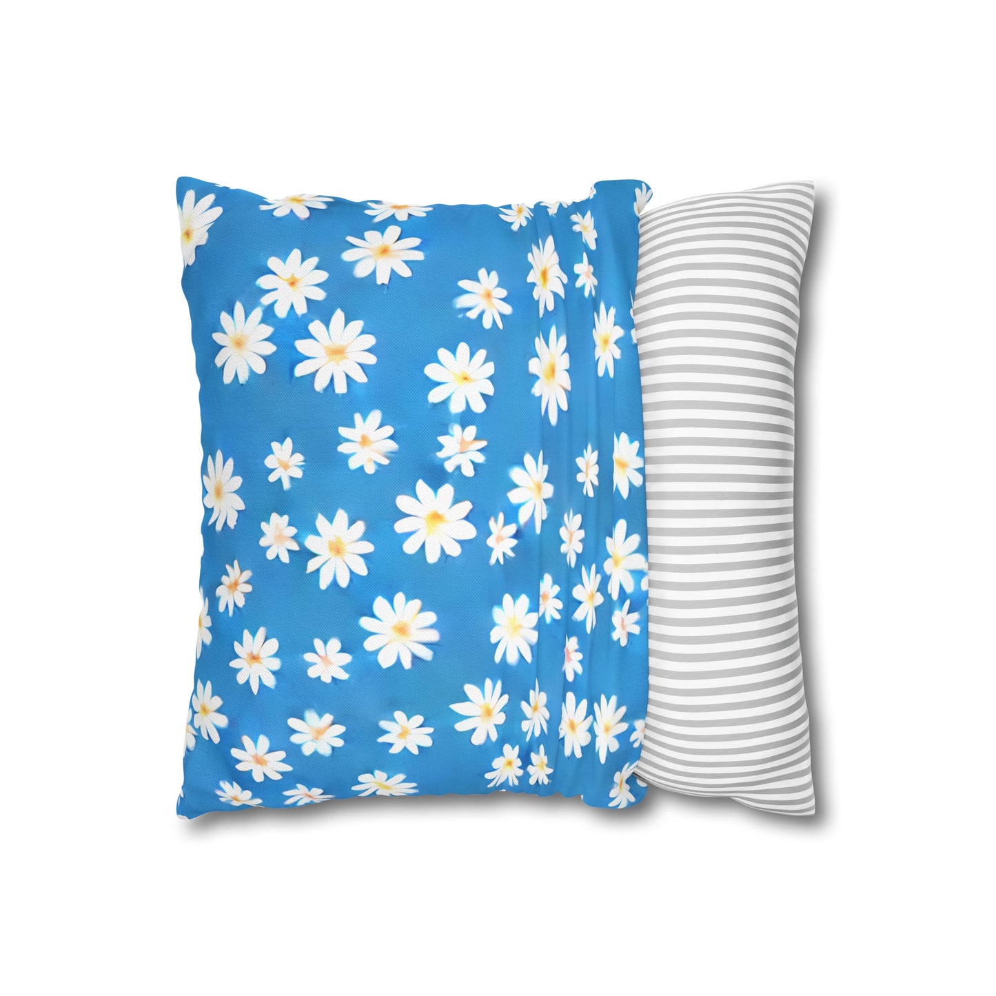 Skys Whisper: Tiny White Daisies on a Serene Blue Spun Polyester Square Pillowcase 4 Sizes