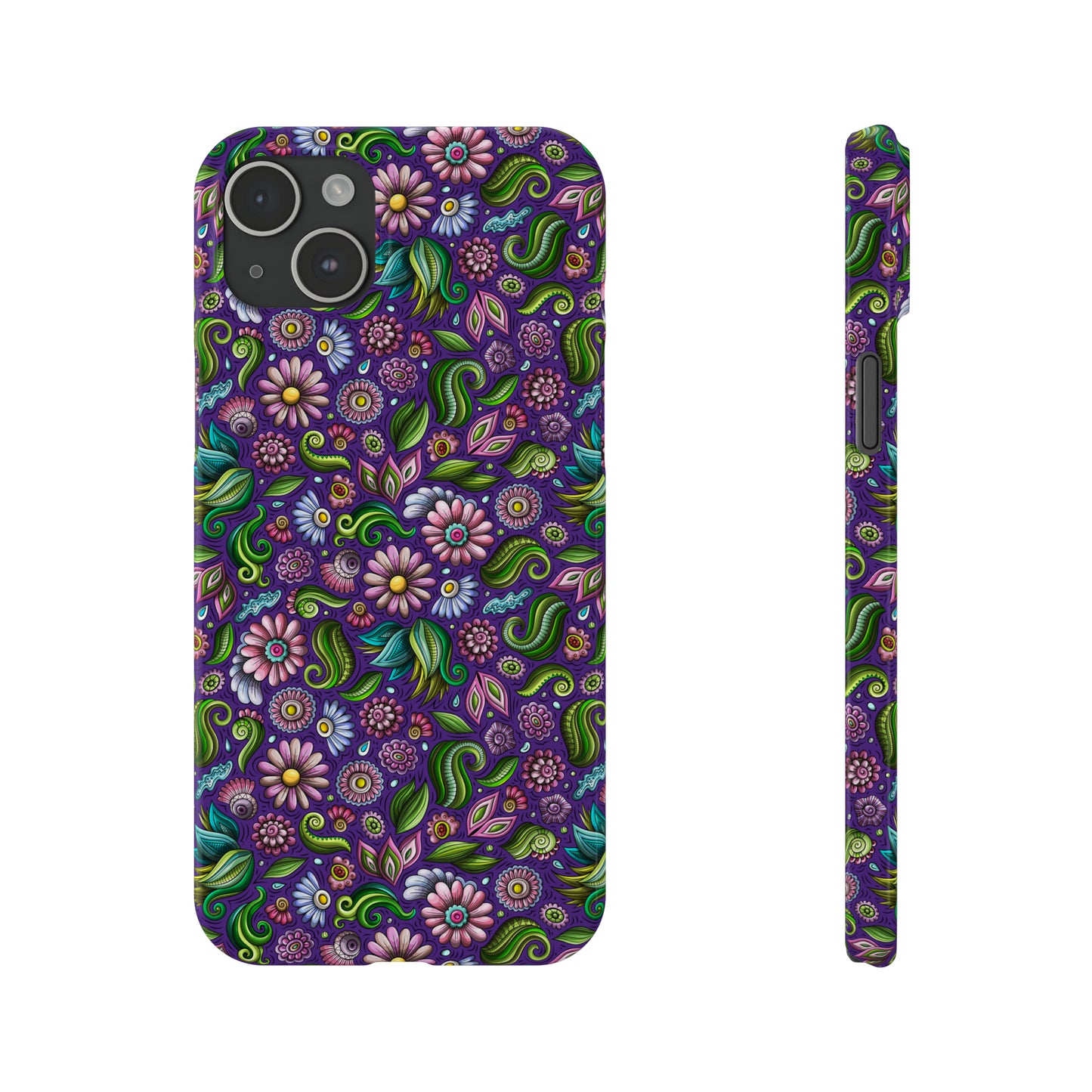 Purple & Pink Daisy Floral Print Purple Background Iphone 15-12 Slim Phone Case