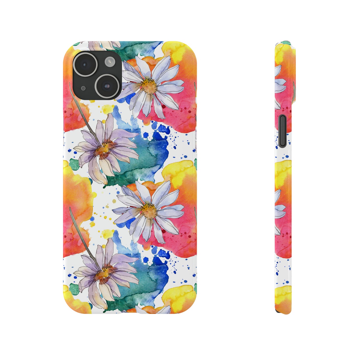 Large Colorful Watercolor Daisy Design Iphone 15-12 Slim Phone Case