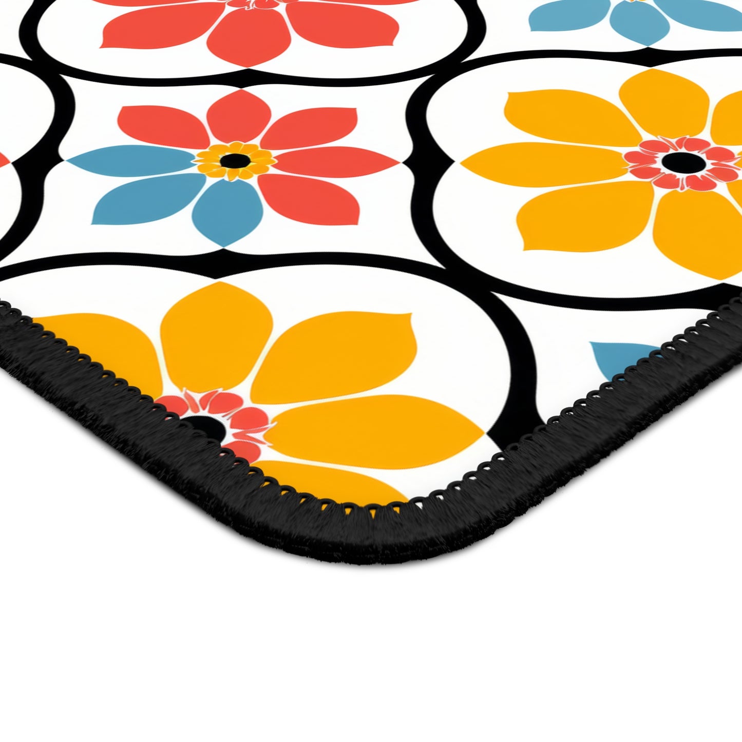 Retro Vintage Flowers in Bold Pink Blue and Orange Gaming Mouse Pad with Finished Edges