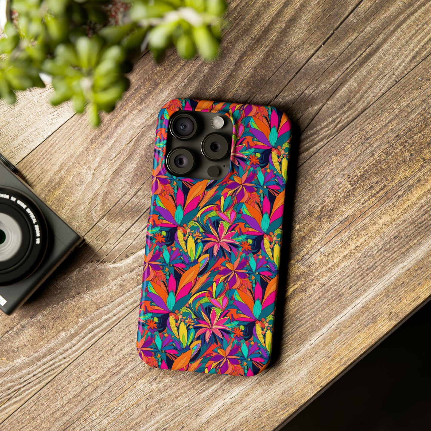 Tropical Neon Flowers Iphone 15-12 Slim Phone Case