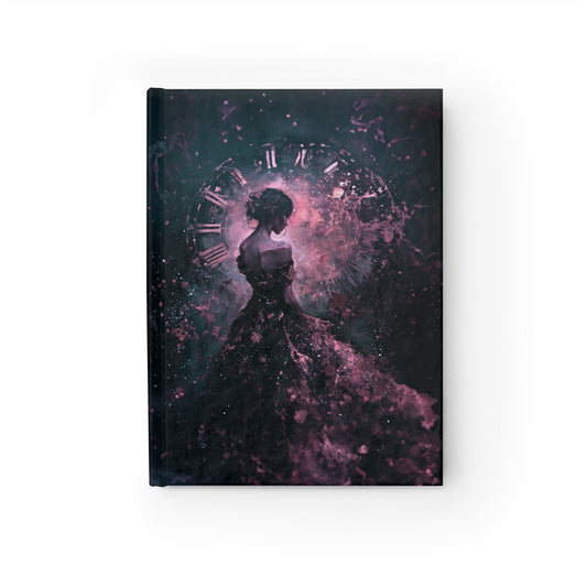 A Moment in Time Woman in Pink and Black Dress with Abstract Clock Hard Cover Journal - Ruled Line