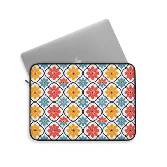 Retro Vintage Flowers in Bold Pink Blue and Orange Laptop or Ipad Protective Sleeve 3 Sizes Available