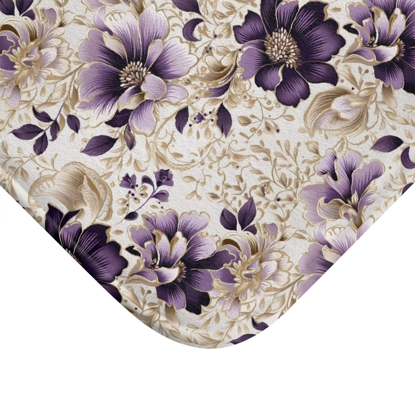 Purple Majesty: Watercolor Floral Design with Gold Foliage Accents - Bathroom Non-Slip Mat 2 Sizes