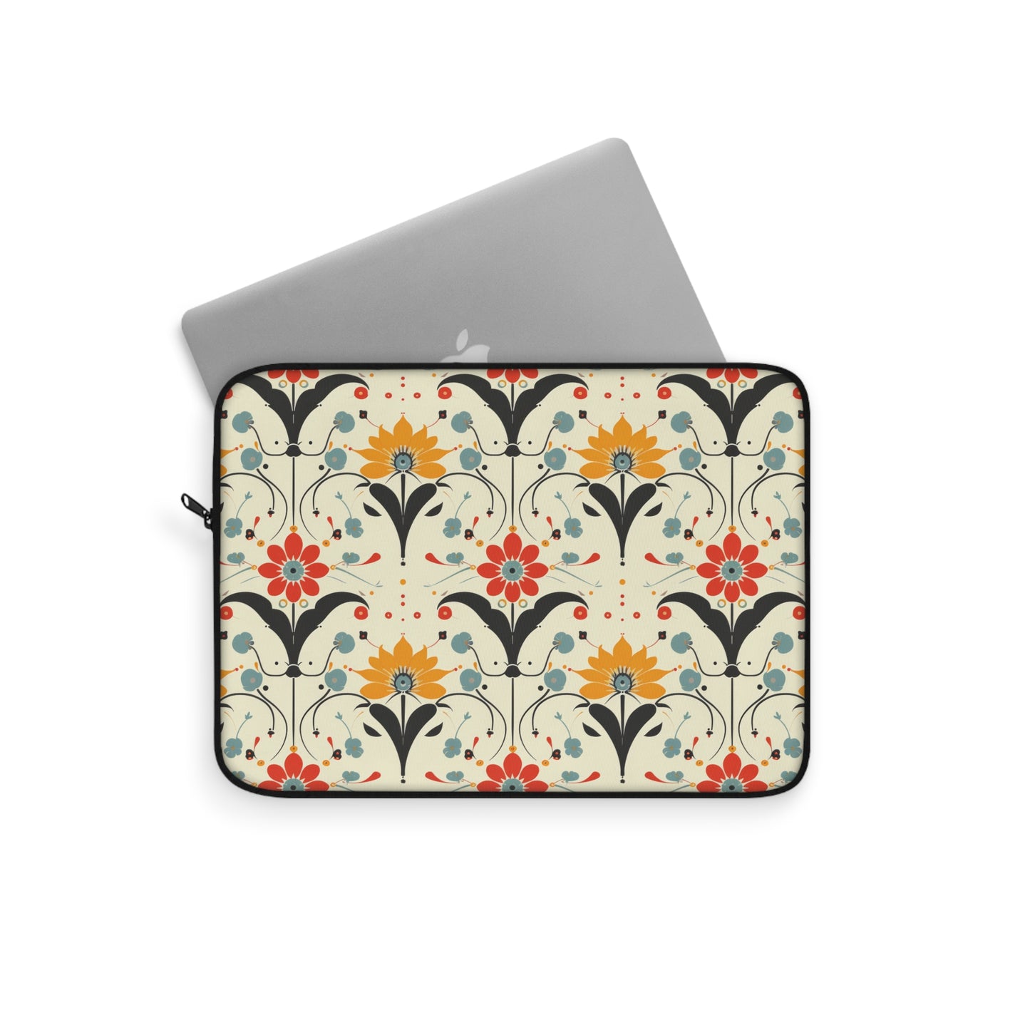 Whimsical Retro Garden in Muted Yellow, Red and Blues Laptop or Ipad Protective Sleeve 3 Sizes Available