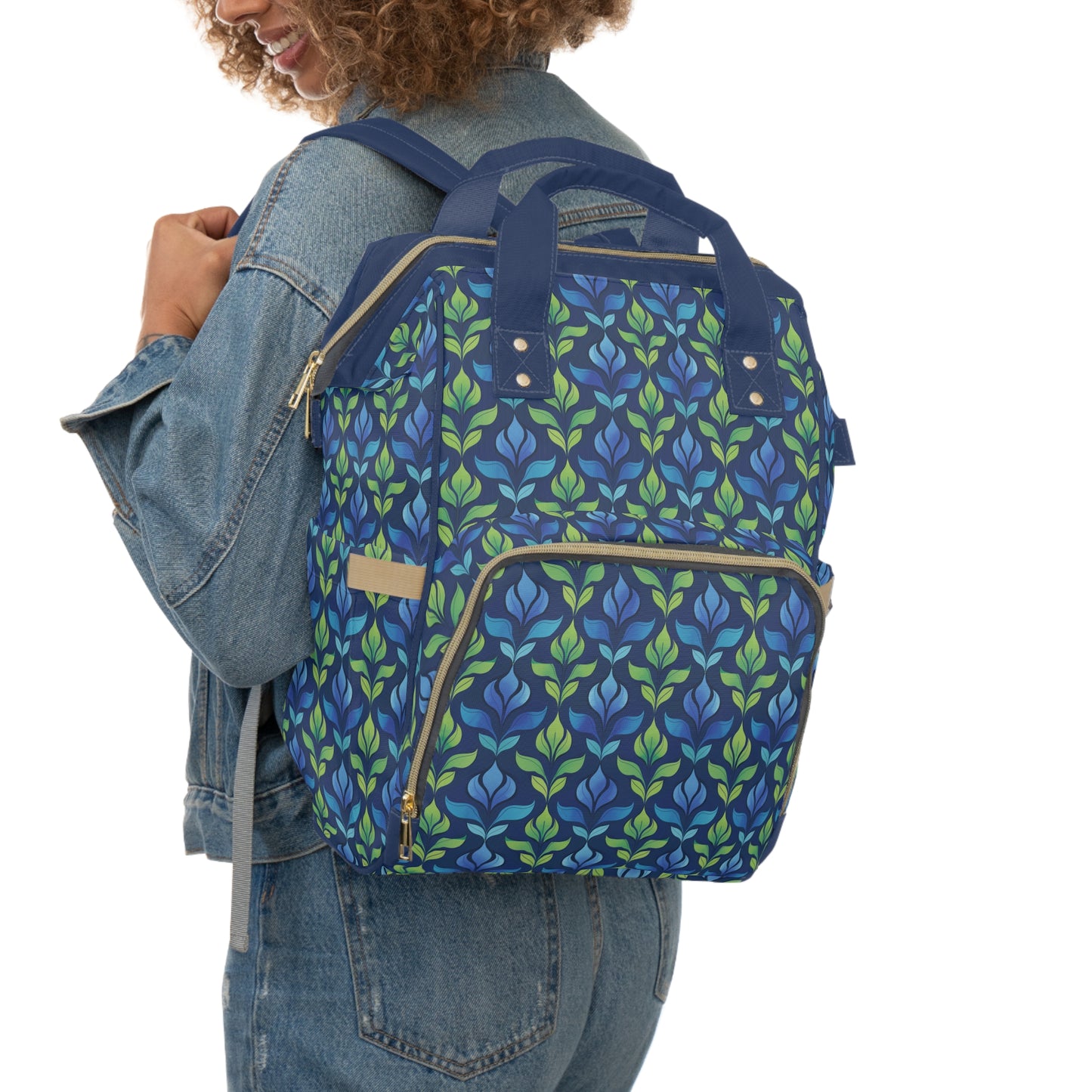 Vintage Blue and Green Botanical Multifunctional Diaper Backpack