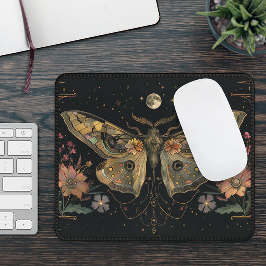 Lunar Moth Symphony with Moonlit Florals and Ethereal Glow Gaming Mouse Pad with Finished Edges