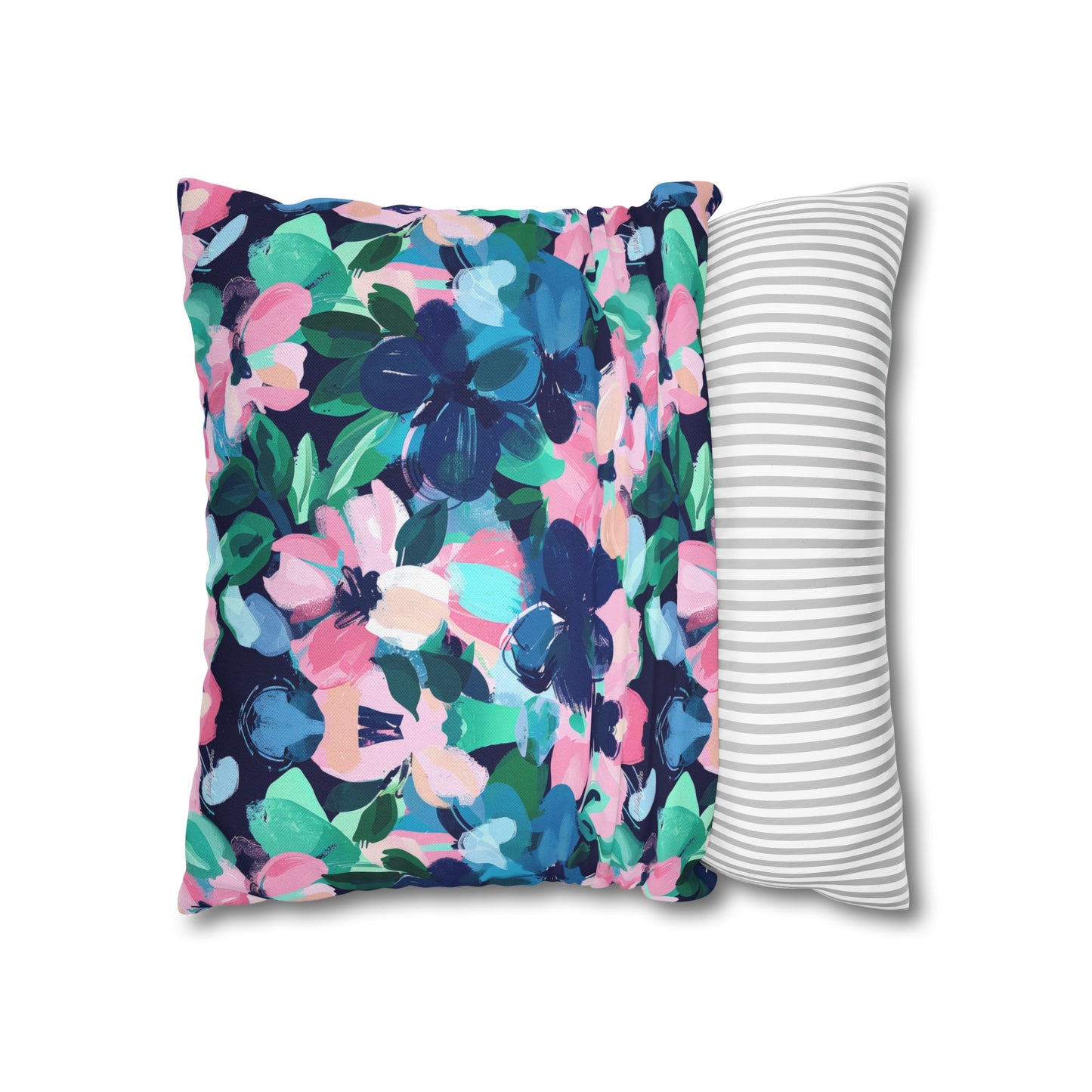 Tranquil Blooms: Muted Blue, Pink, and Green Watercolor Flowers Spun Polyester Square Pillowcase 4 Sizes