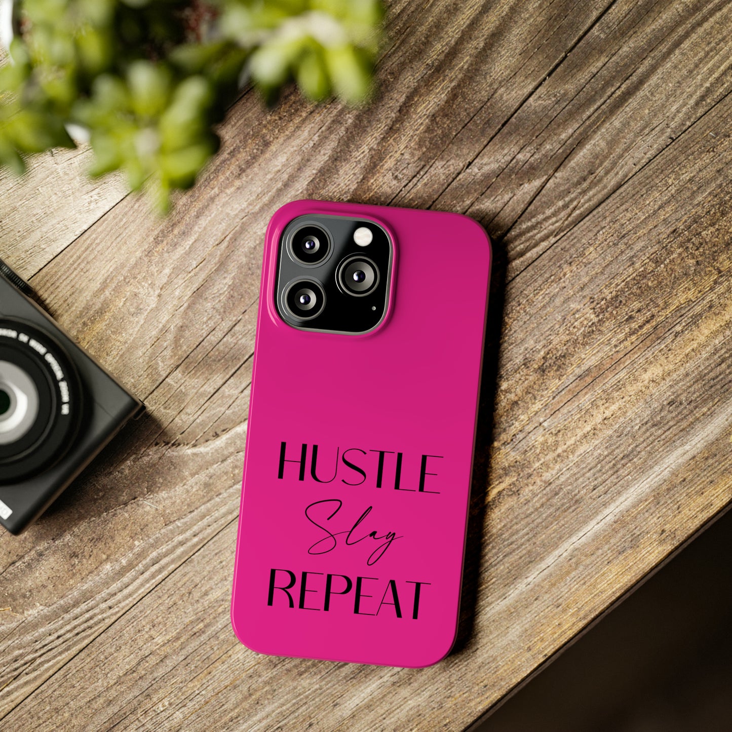 Pink & Black - Hustle Slay Repeat Iphone 15-12 Slim Phone Case