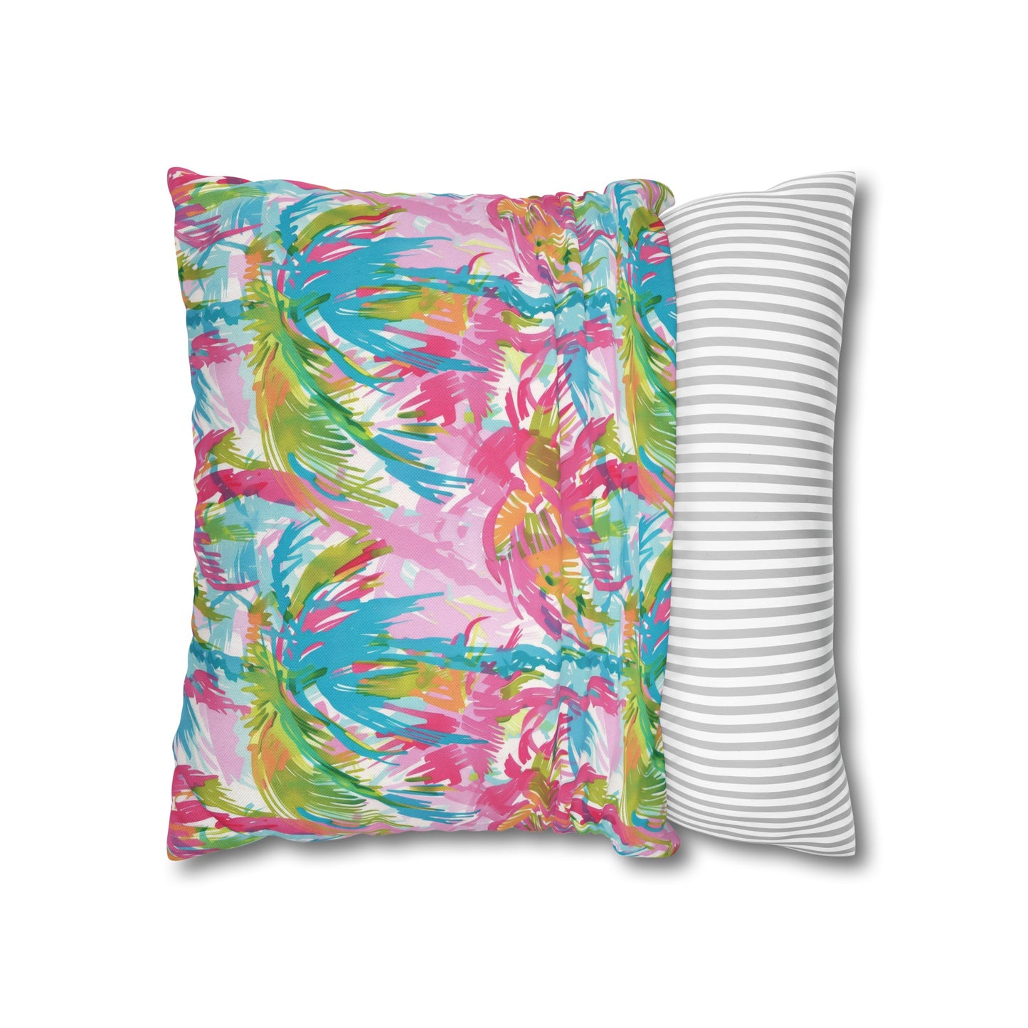 Pastel Paradise: Palm Trees in Soft Blues, Pinks, and Greens Spun Polyester Square Pillowcase 4 Sizes