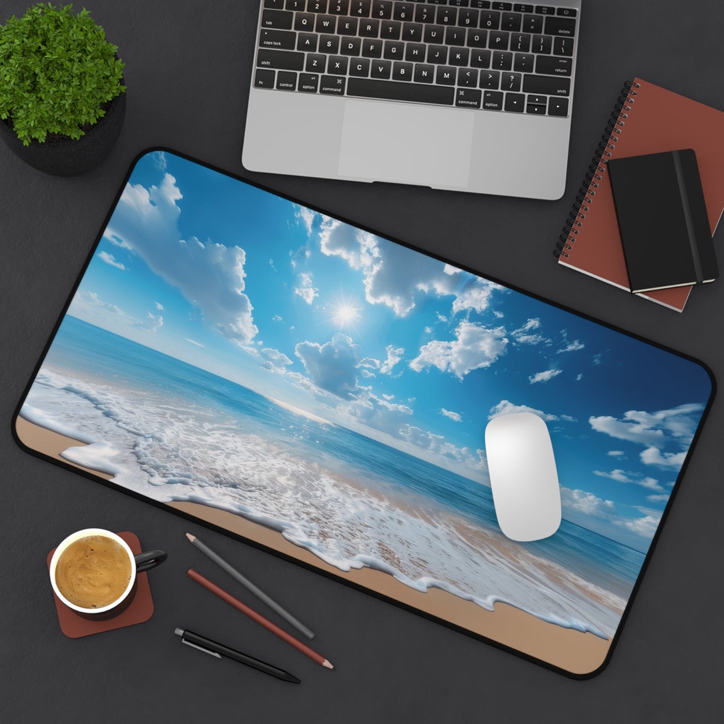 Tranquil Beachscape with Endless Blue Sky, Sparkling Ocean, and Golden Sand Extended Gaming Mouse Pad  Desk Mat  - 3 Sizes