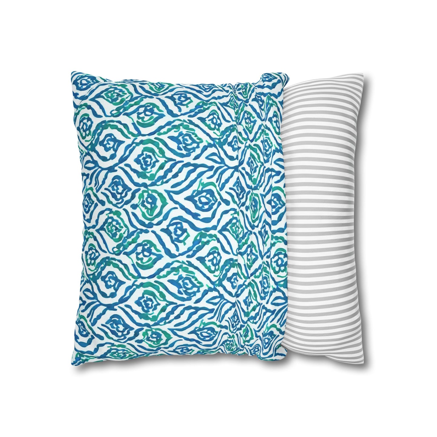 Cool Breeze Elegance: Abstract Damask Pattern in Green and Blue Spun Polyester Square Pillowcase 4 Sizes