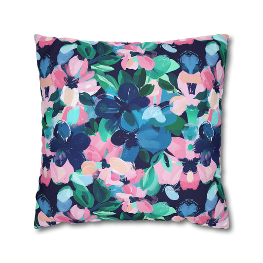 Tranquil Blooms: Muted Blue, Pink, and Green Watercolor Flowers Spun Polyester Square Pillowcase 4 Sizes