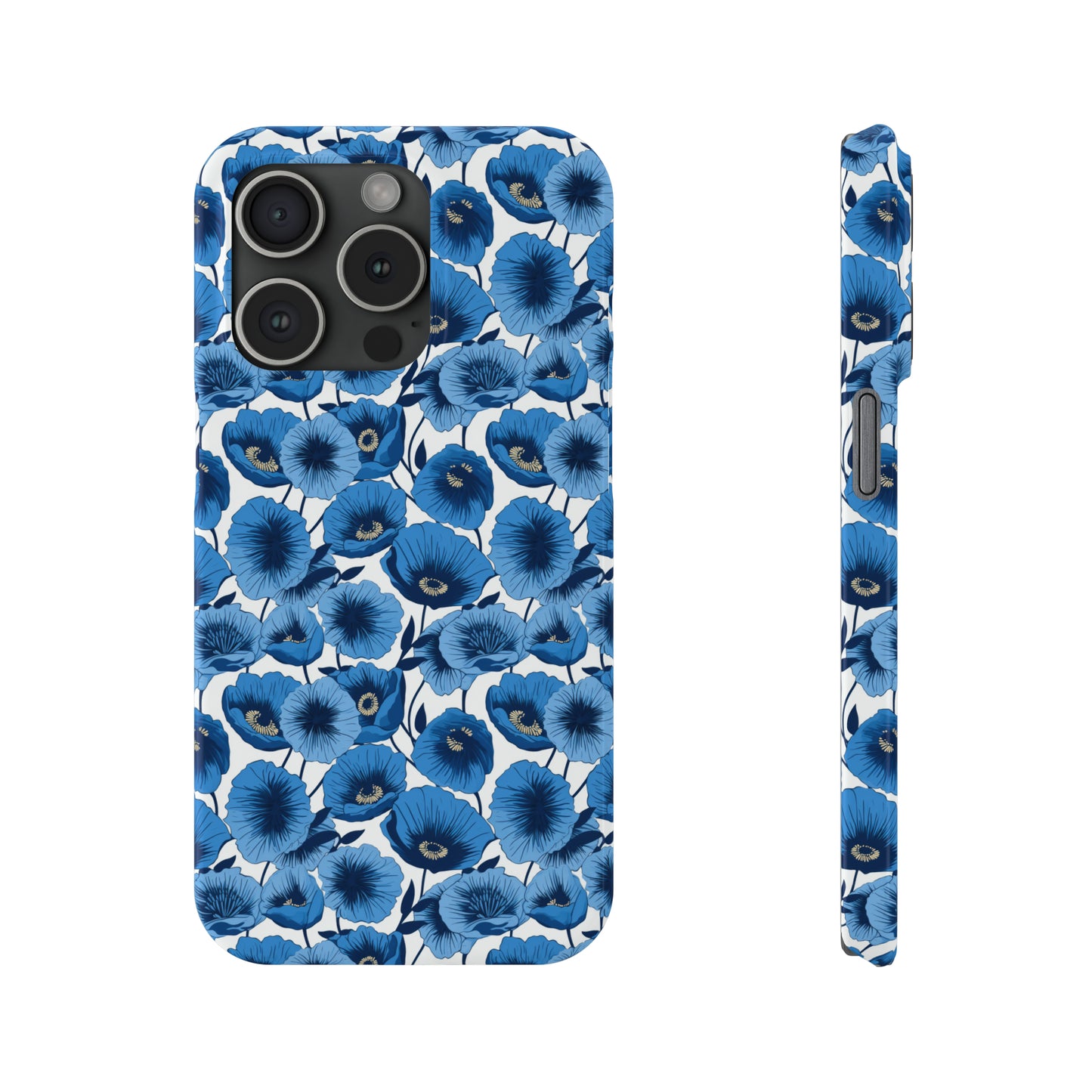 Vivid Blooms Bright Blue Poppies Design Iphone 15-12 Slim Phone Case