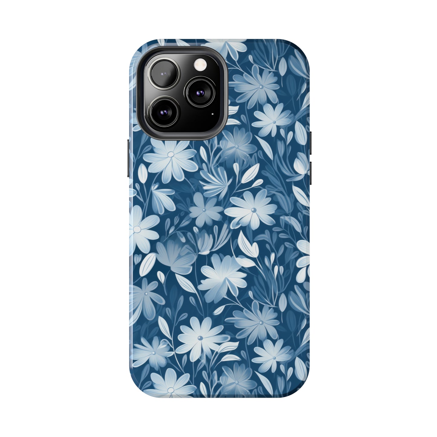 Gentle Elegance: Soft Muted Blue Flower Design Iphone Tough Phone Case