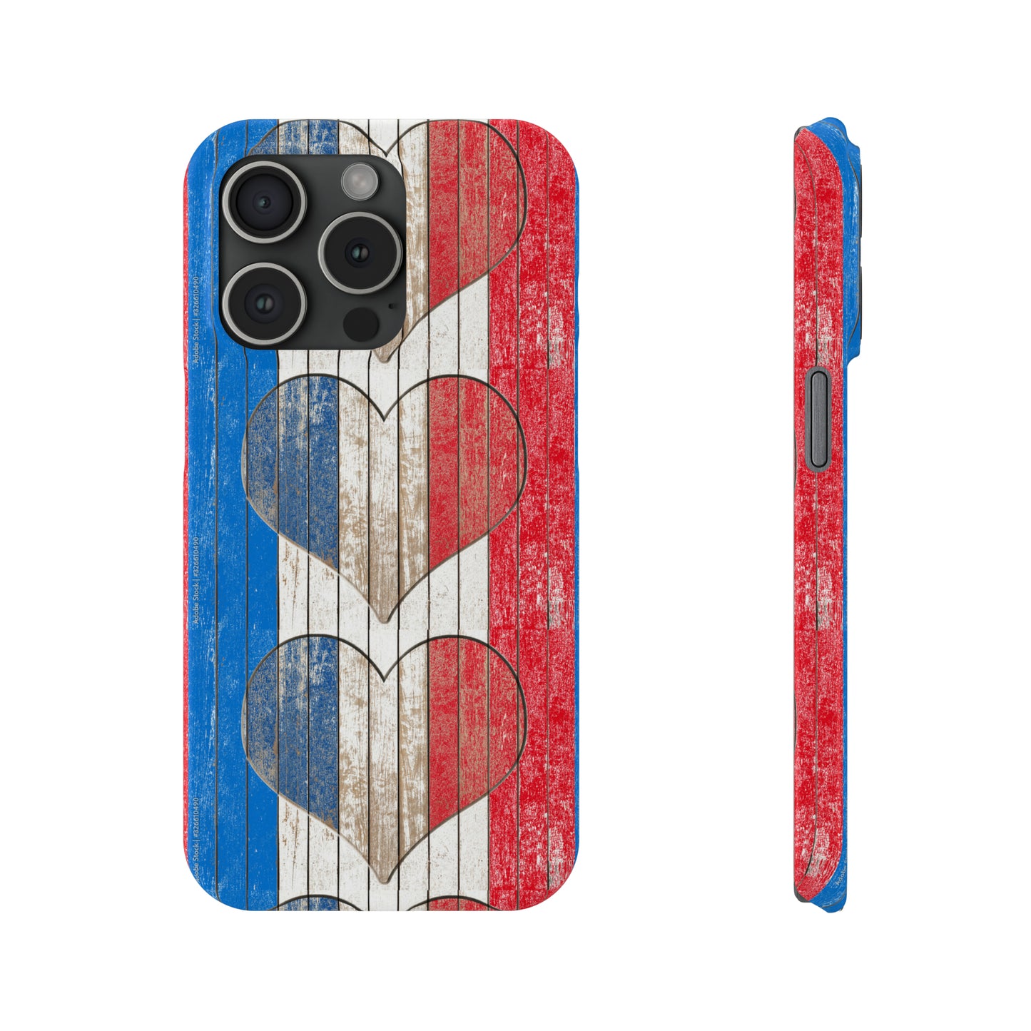 Painted Heart in Red White Blue Wood Wall Iphone 15-12 Slim Phone Case