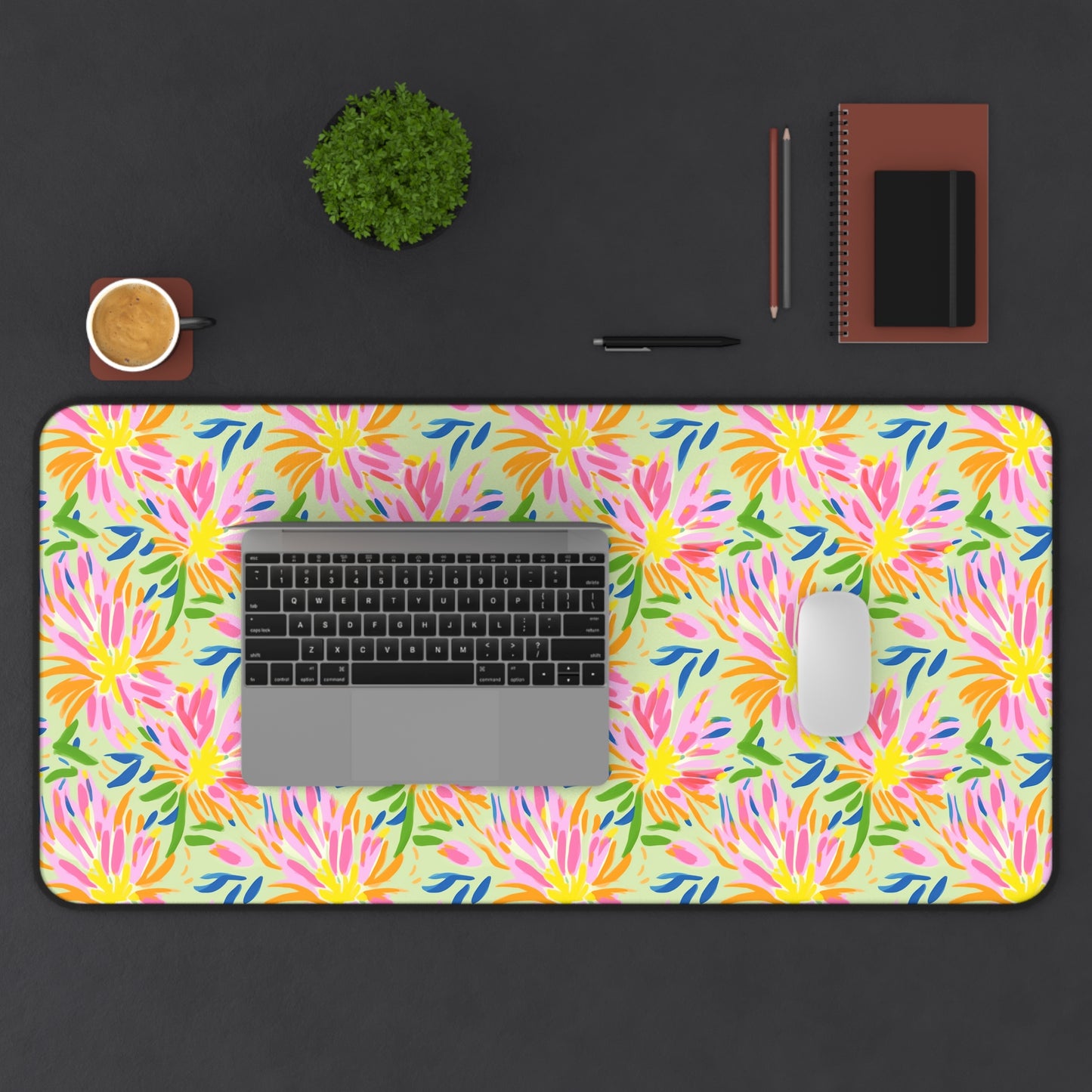 Blossoms in Bloom: Watercolor Pink and Yellow Flower Bursts Design - Desk Mat Extended Gaming Mouse Pad 3 Sizes