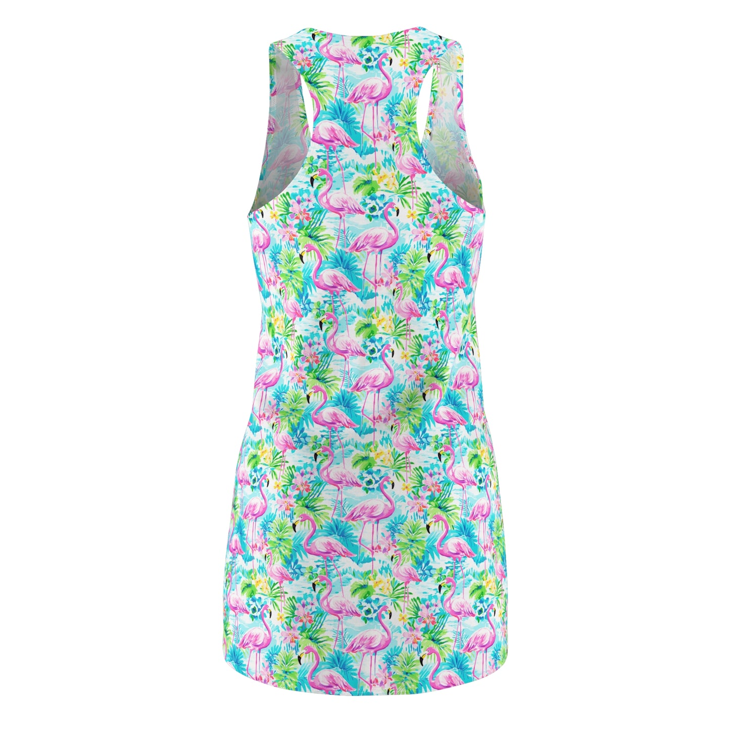 Tropical Flamingo Haven: Surrounded by Flowers and Palm Trees Women's Racerback Dress XS - 2XL