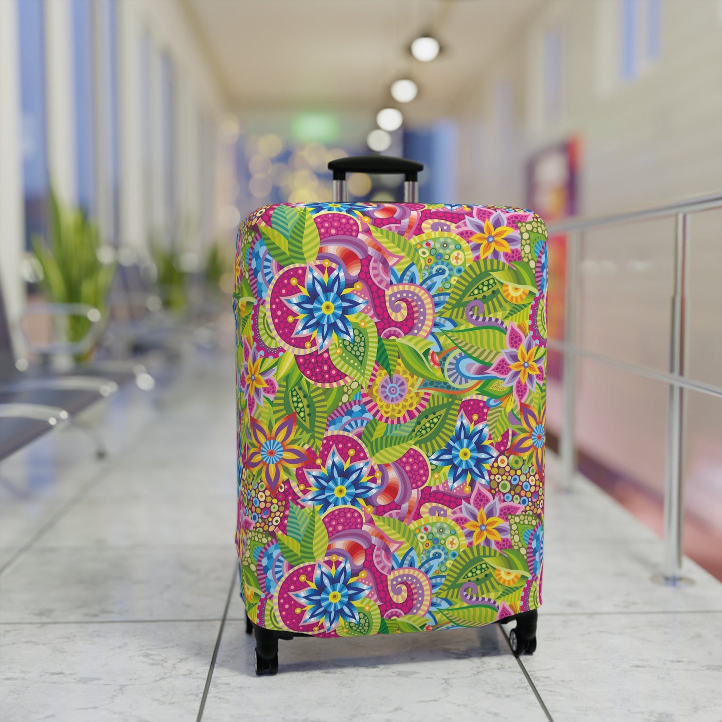 Vibrant Array of Abstract Flowers and Paisley in Rainbow Hues - Luggage Protector and Cover 3 Sizes