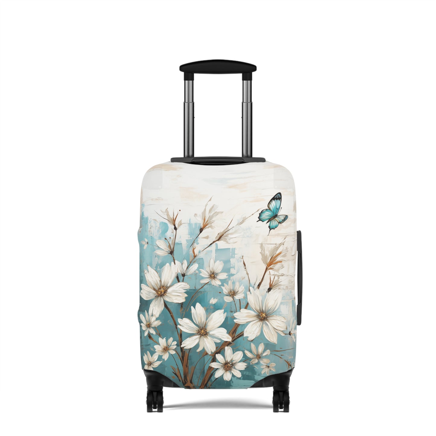 Rustic Farmhouse White and Teal Wild Daisies and Butterflies  - Luggage Protector and Cover 3 Sizes