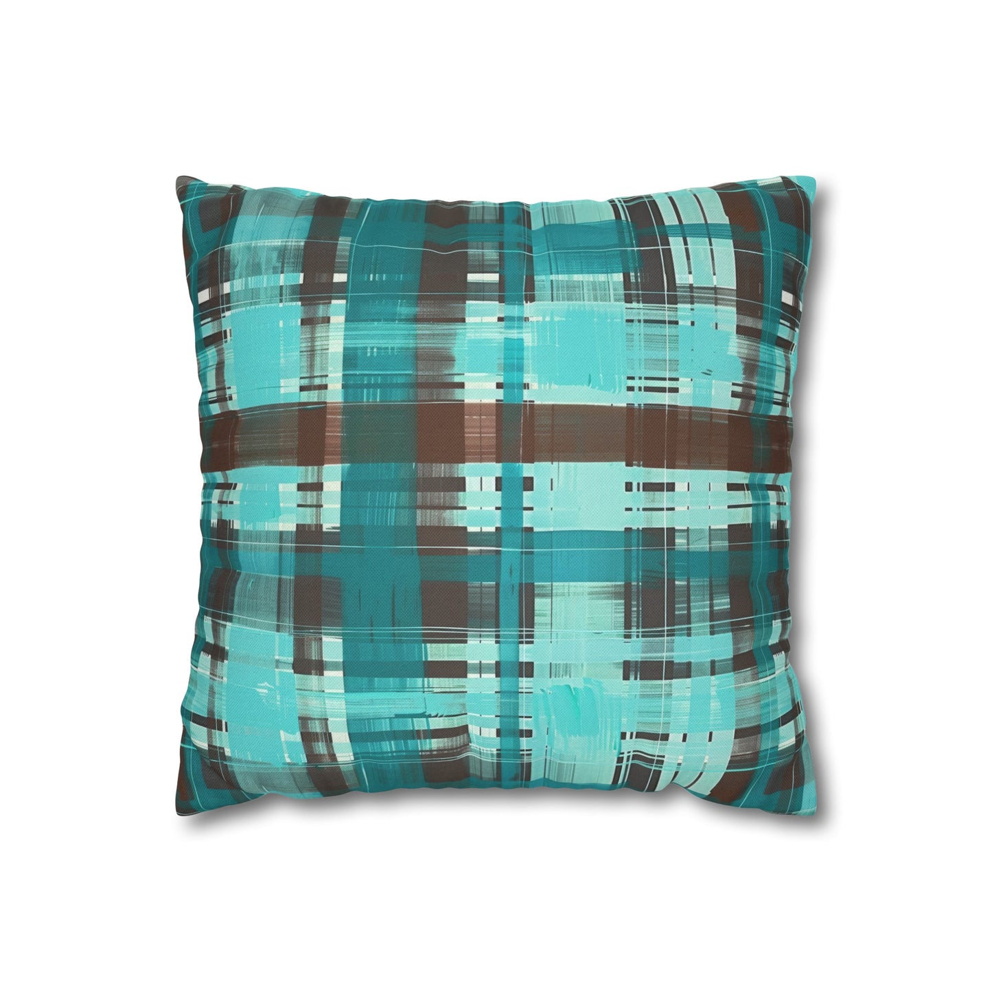 Bold Abstract Watercolor Plaid in Shades of Green and Brown Spun Polyester Square Pillowcase 4 Sizes