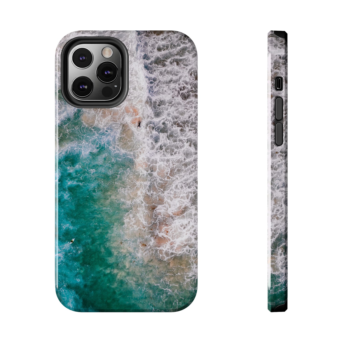 Ocean's Embrace: Deep Green Waters with White Waves Crashing onto the Beach Design Iphone Tough Phone Case